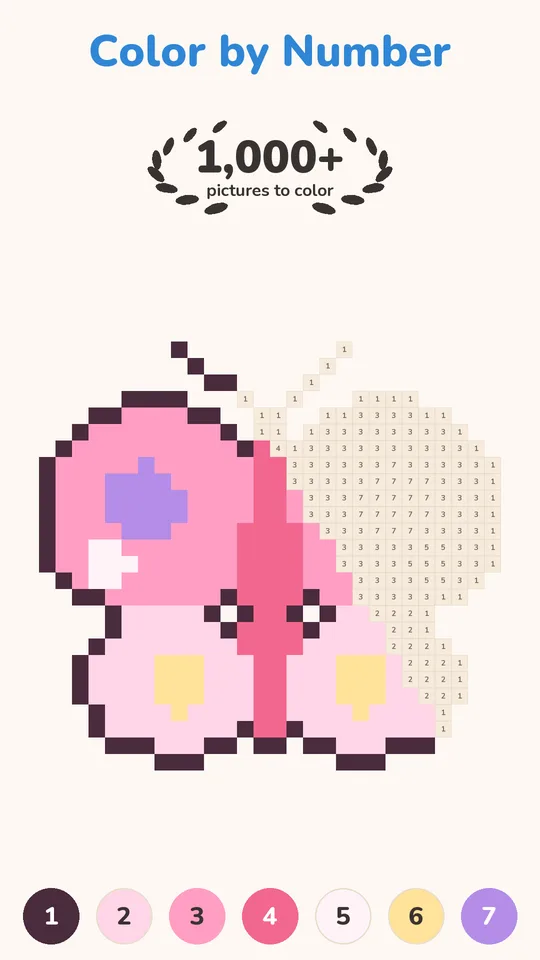 A pixel art butterfly being colored by number
