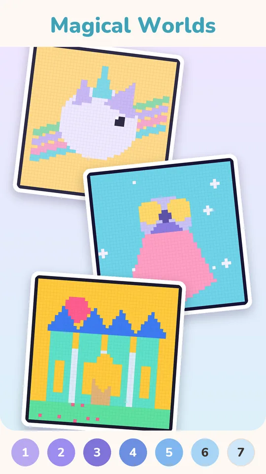 Unicorns, mermaids and castles to color