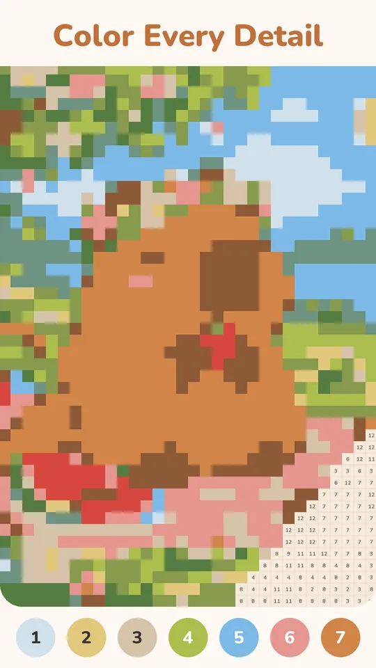 A detailed pixel picture with numbered squares