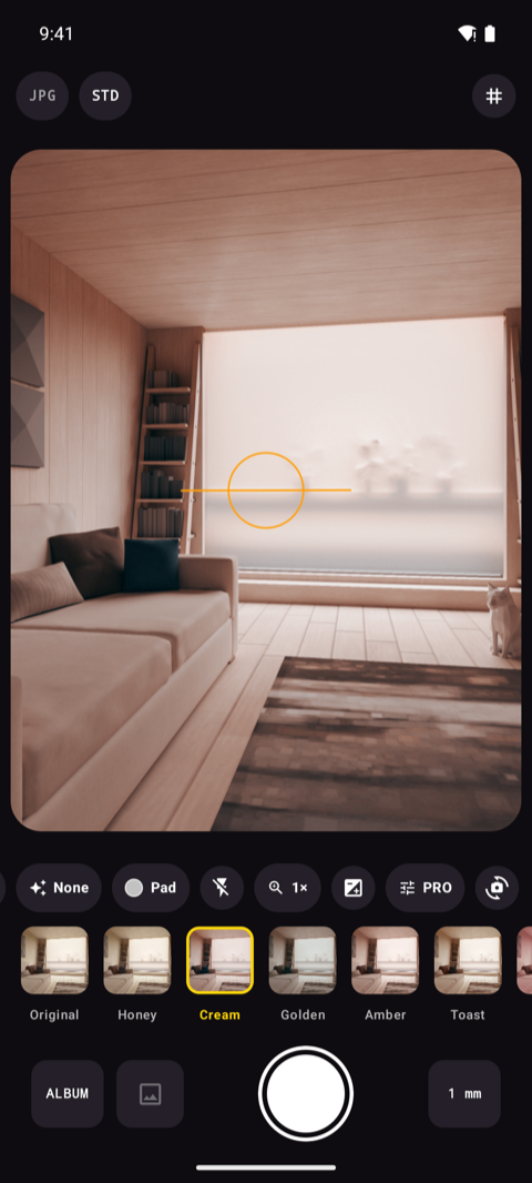 FilCam viewfinder with the live film look strip along the bottom
